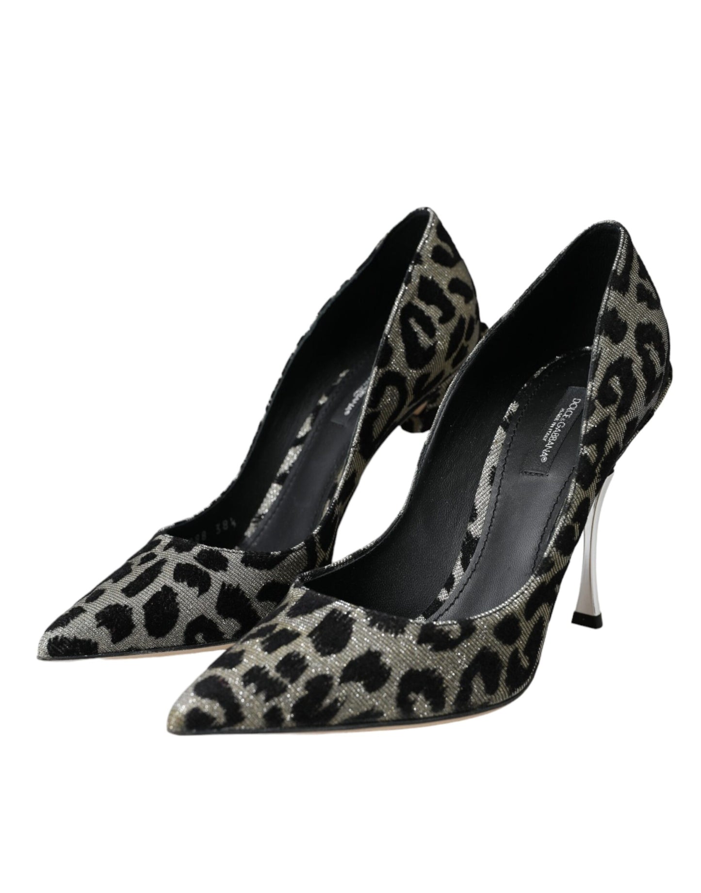 Silver Black Leopard Lurex Heels Pumps Shoes