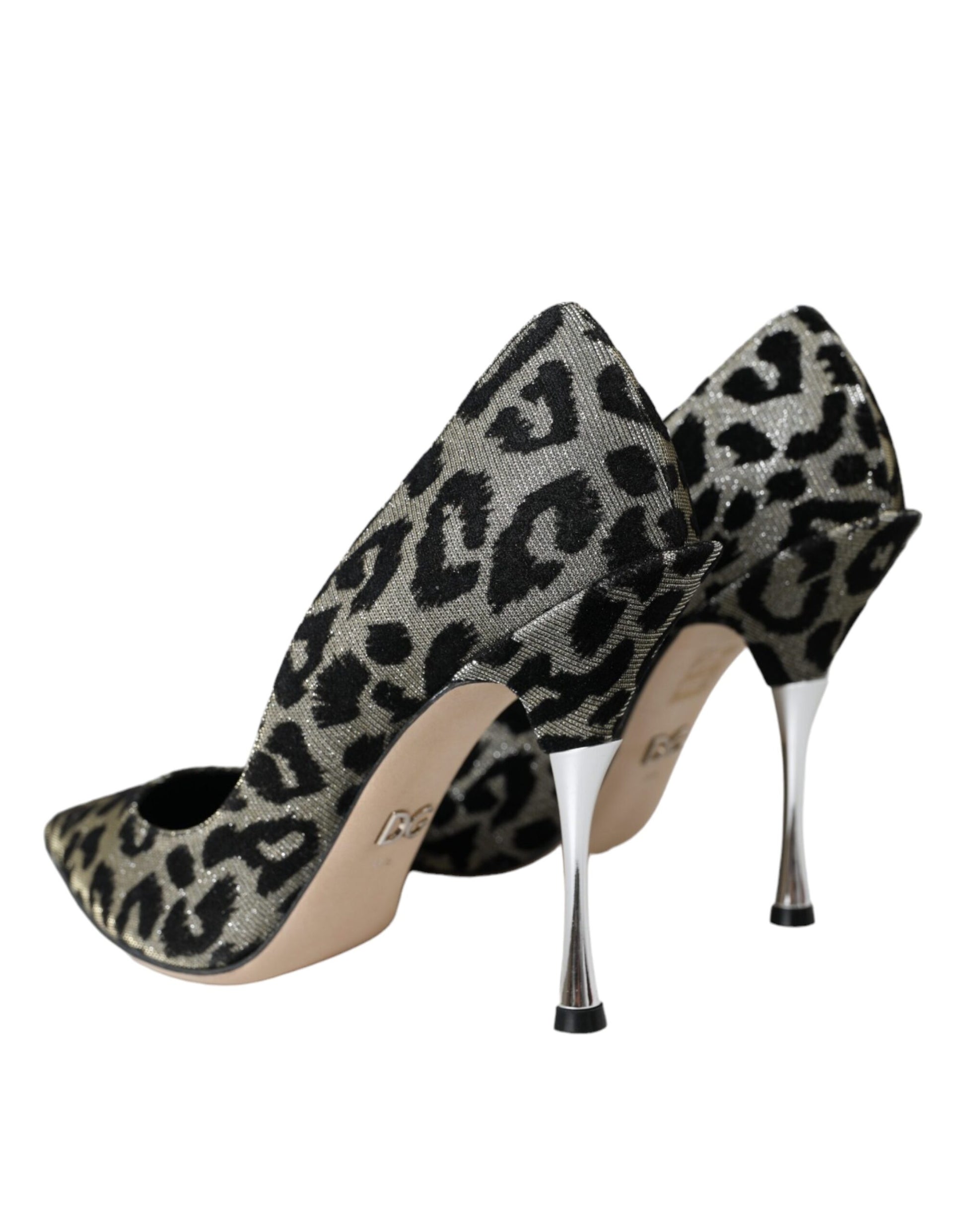 Silver Black Leopard Lurex Heels Pumps Shoes