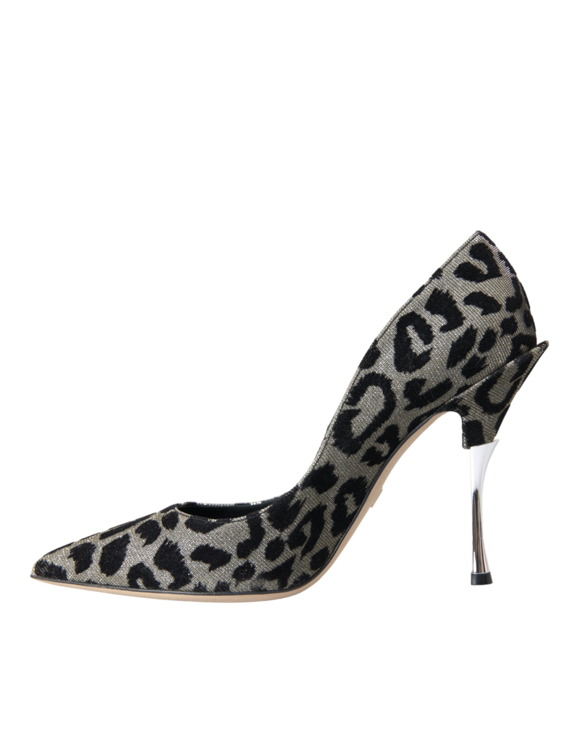 Silver Black Leopard Lurex Heels Pumps Shoes