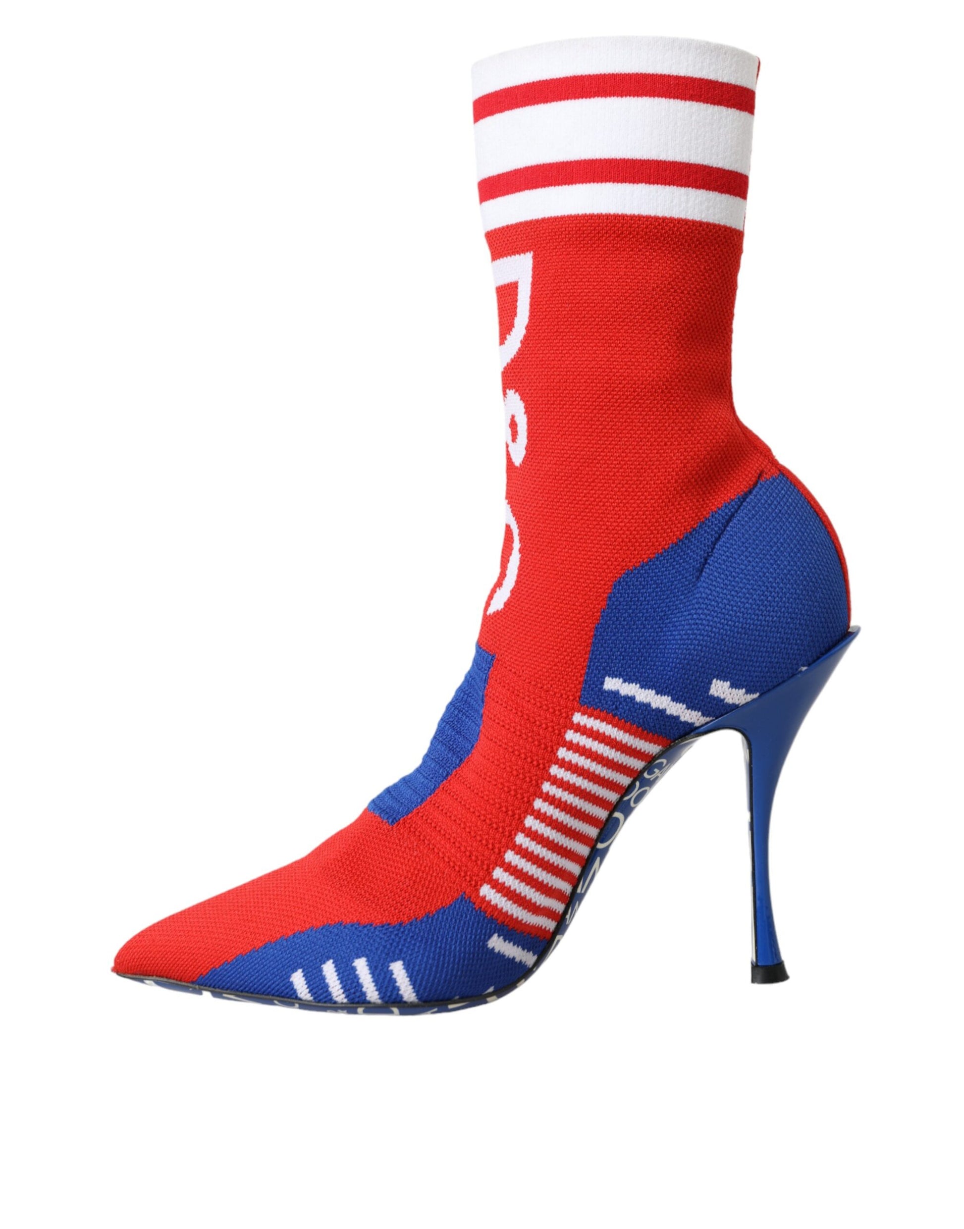 Red Blue Stretch Sock Style Ankle Boots Logo Shoes