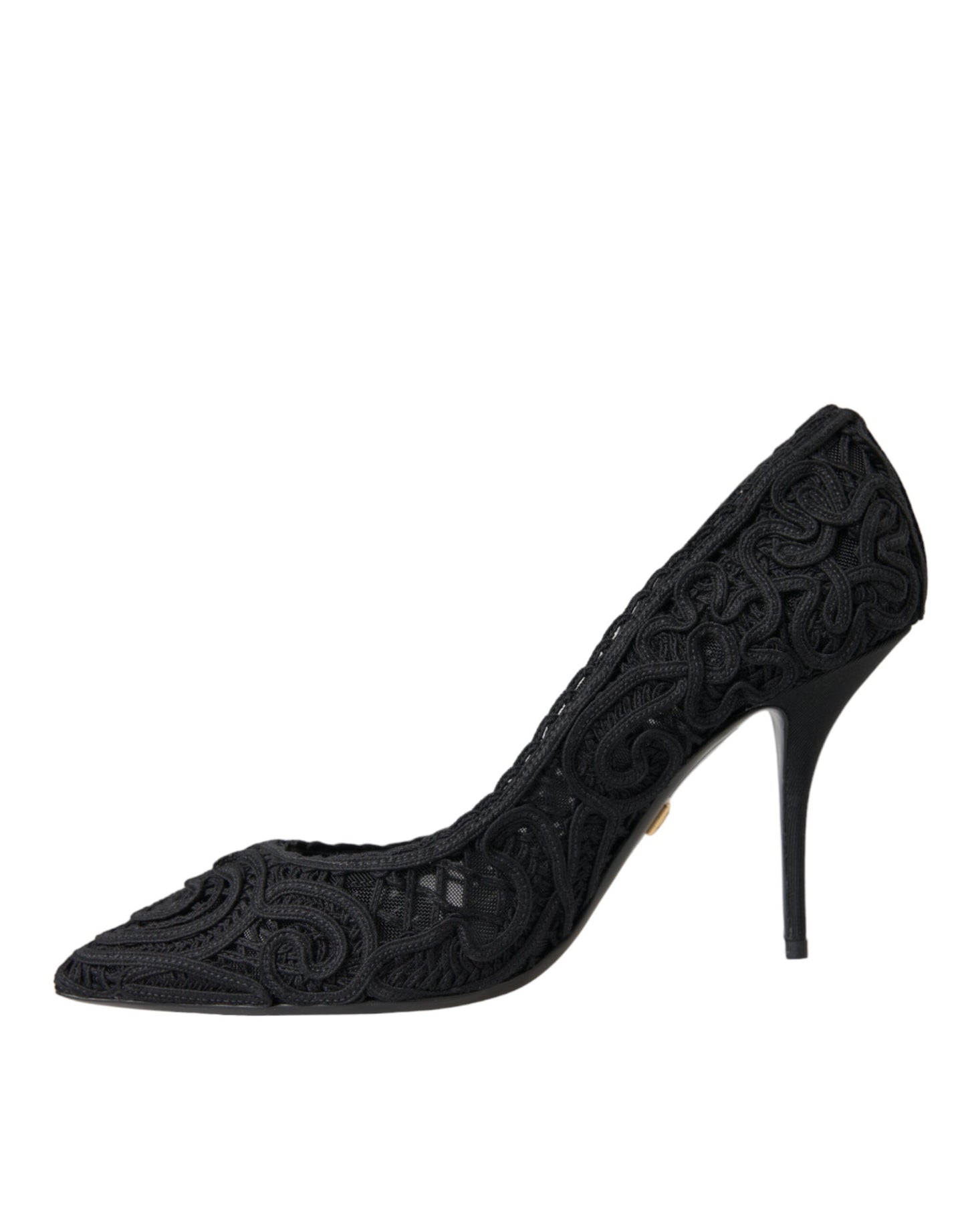 Black Cordonetto Ricamo Pump Heels Shoes