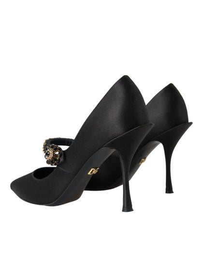 Black Mary Jane Crystal Heels Pumps Shoes