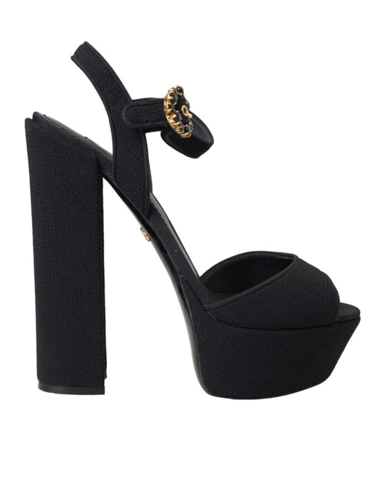 Black Leather Platform Heels Sandals Shoes