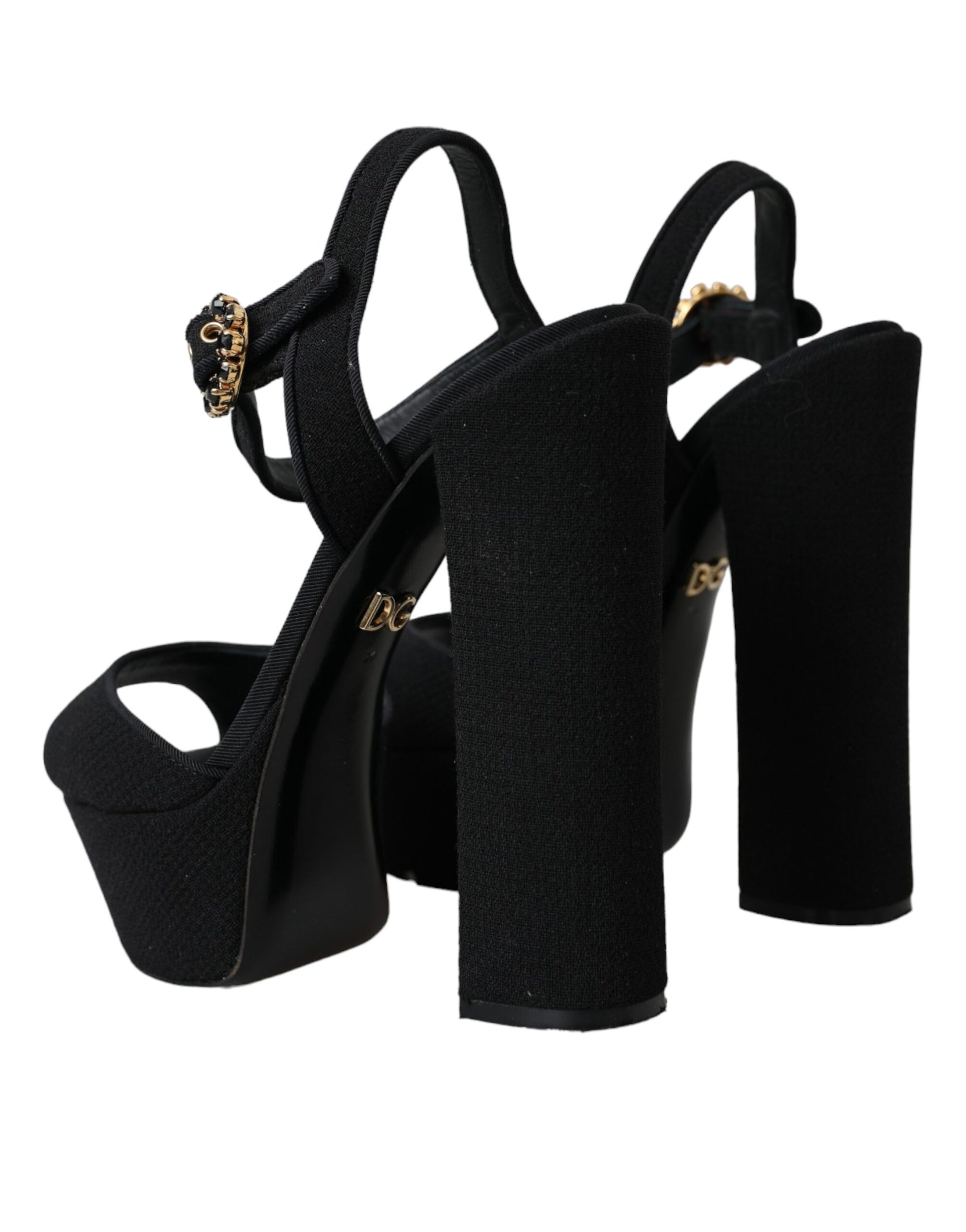 Black Leather Platform Heels Sandals Shoes