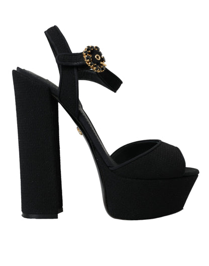 Black Leather Platform Heels Sandals Shoes