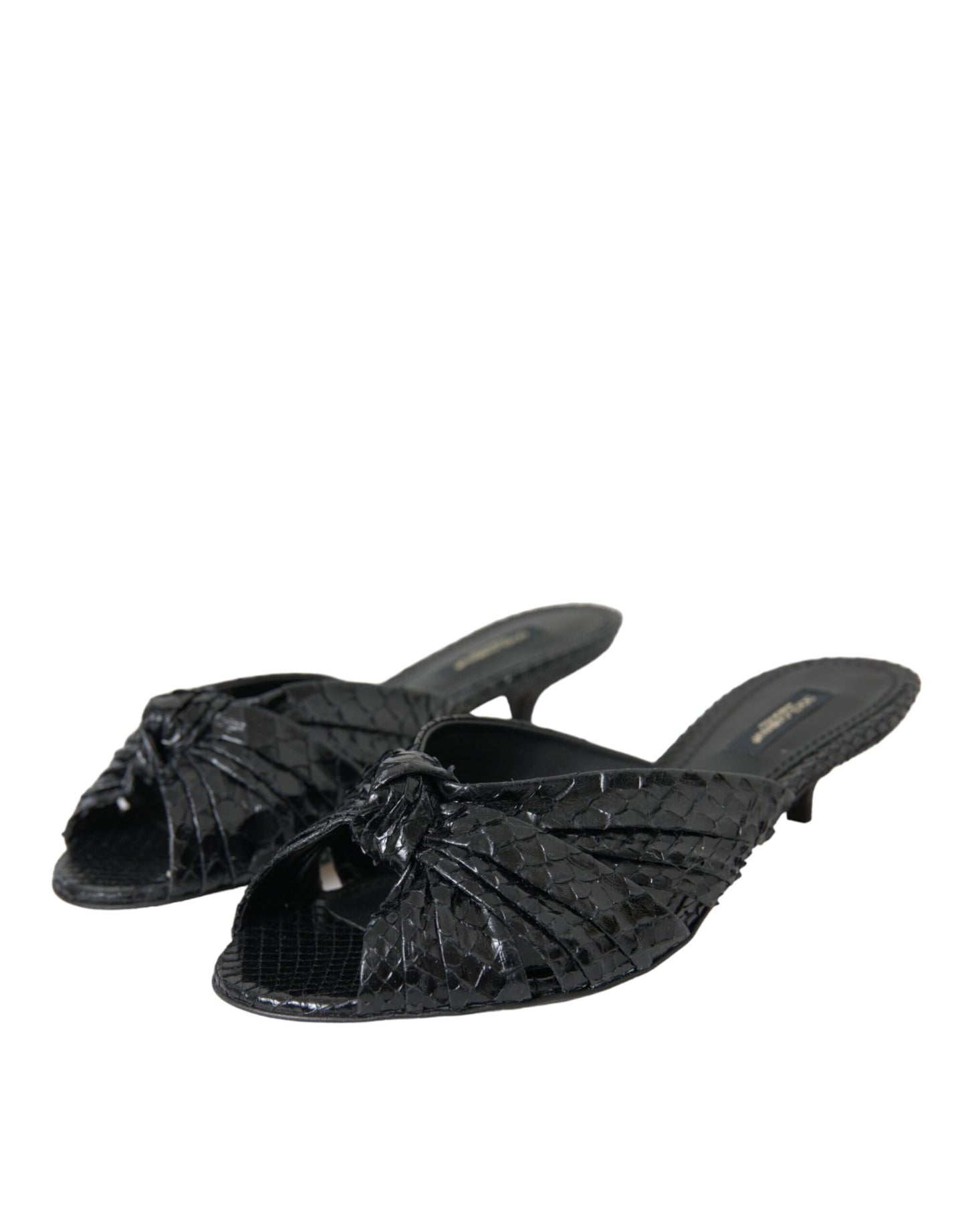 Black Exotic Leather Heels Slides Shoes