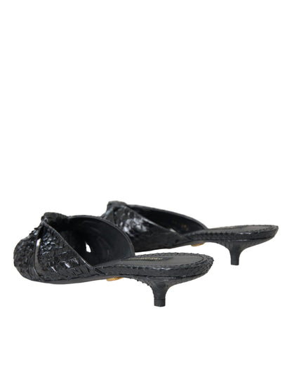 Black Exotic Leather Heels Slides Shoes