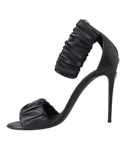 Black Leather Keira Heels Sandals Shoes