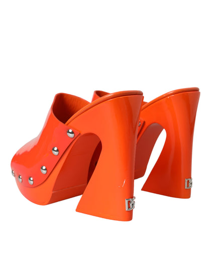 Orange Leather Mules Sandals Heels Shoes