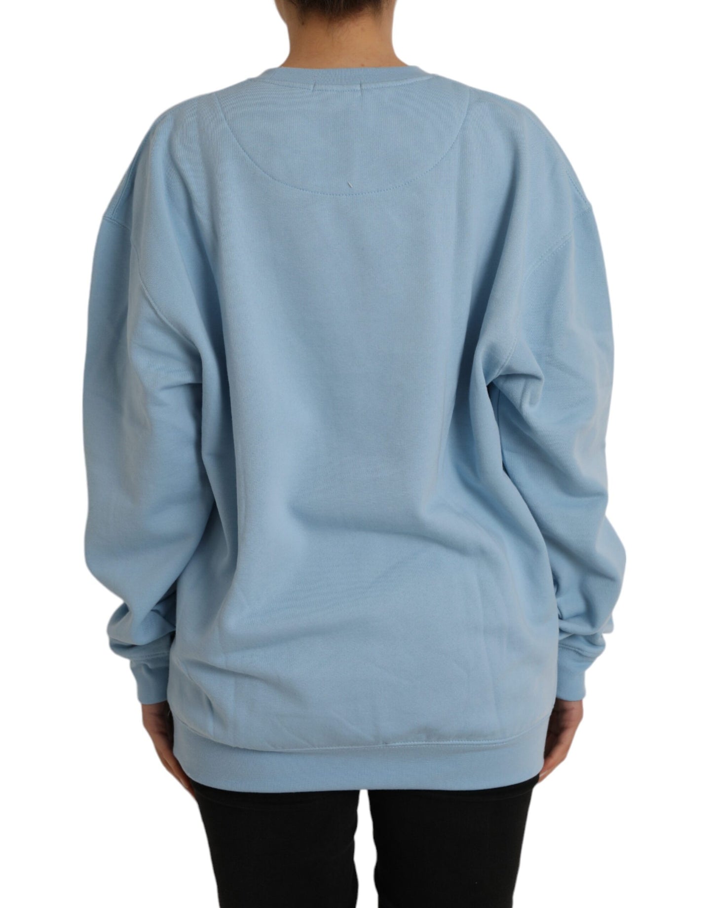 Light Blue Cotton Logo Long Sleeves Pullover Sweater