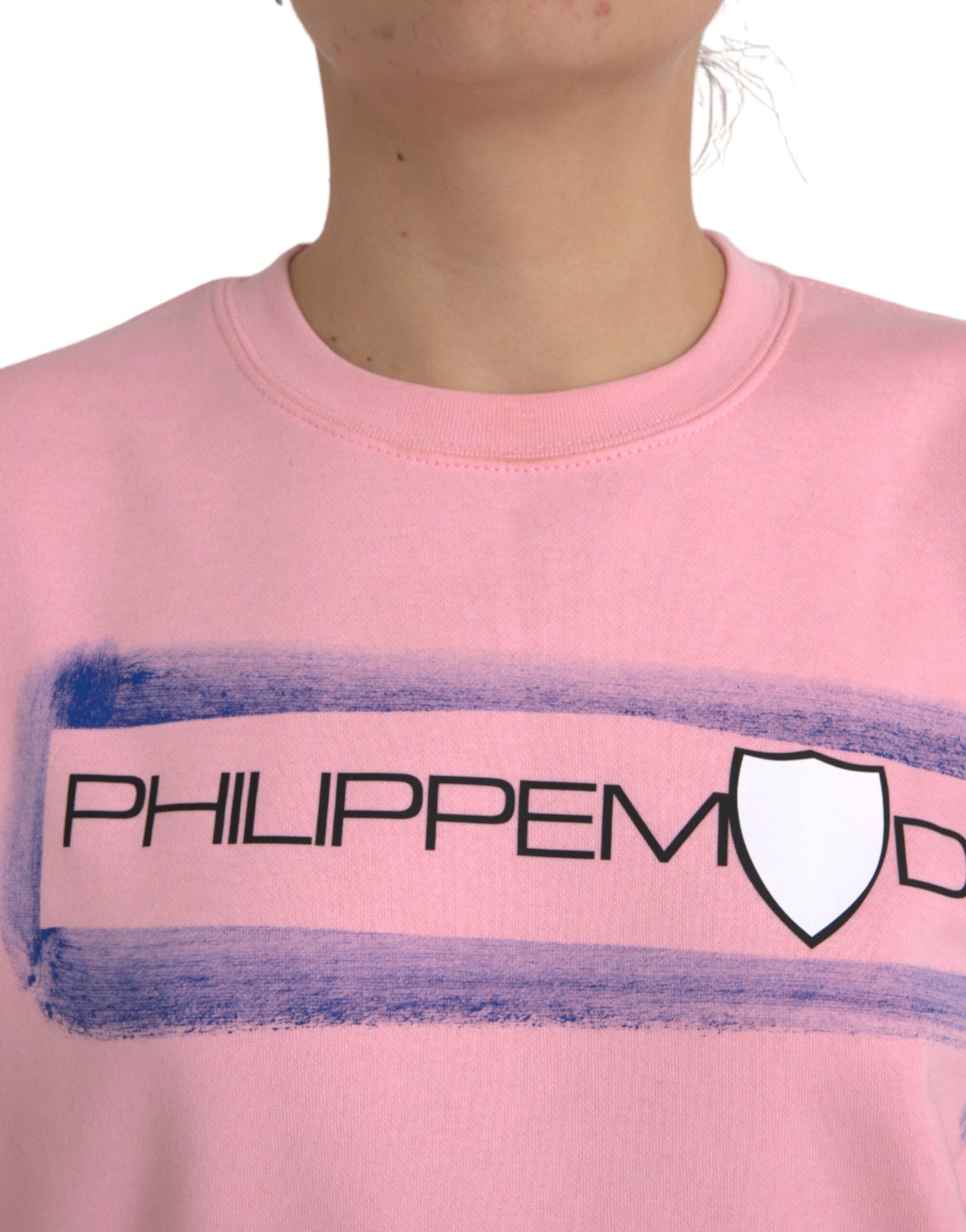 Pink Cotton Logo Print Long Sleeves Pullover Sweater