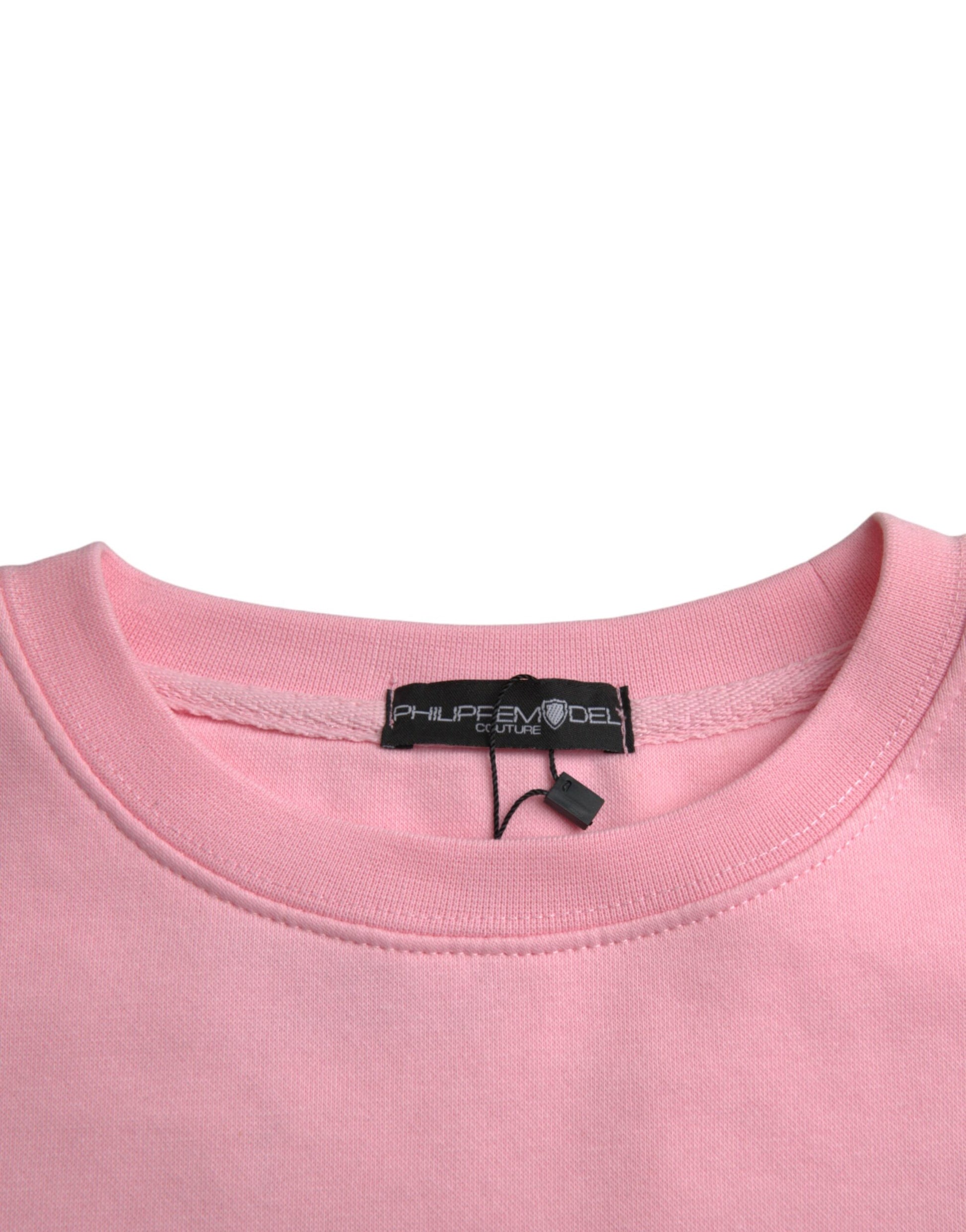 Pink Cotton Logo Print Long Sleeves Pullover Sweater