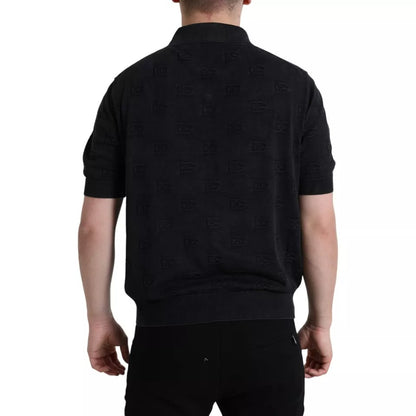 Black DG Logo Silk Jacquard Polo T-shirt