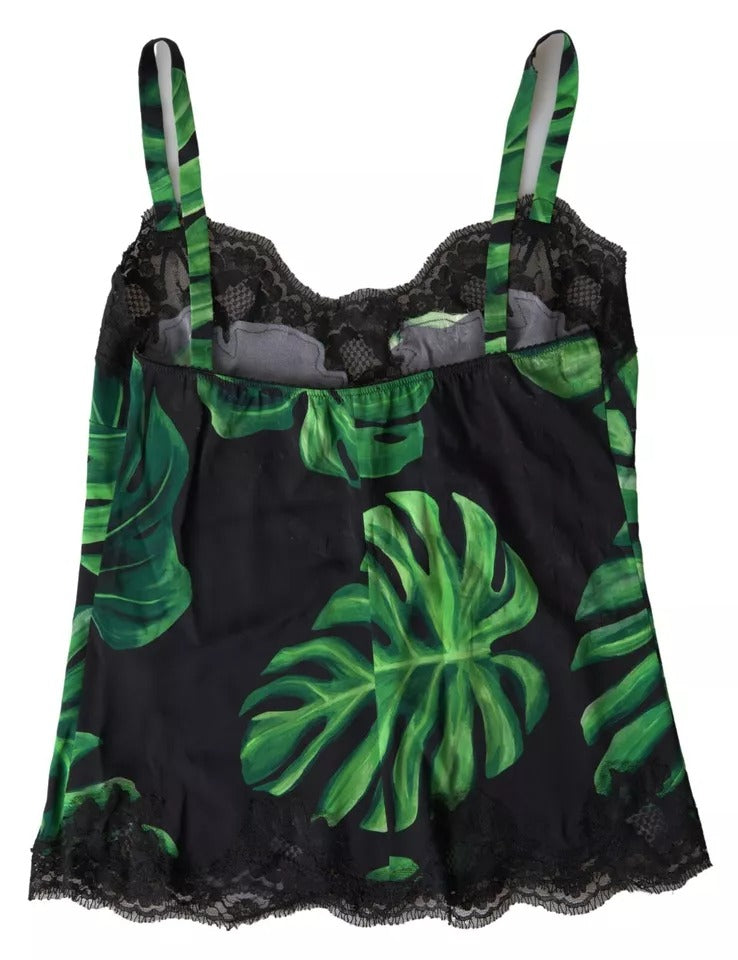 Black Philodendron Print Silk Camisole Underwear