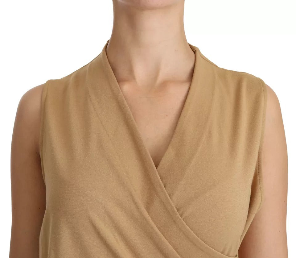 Brown V-neck Shift Knee Length Viscose Dress