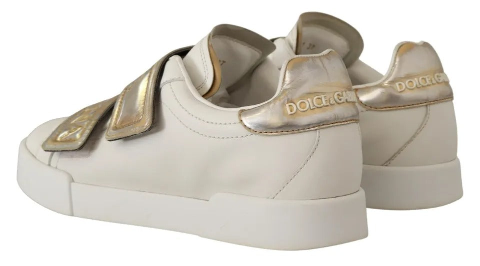 White Gold Leather Trainers Sneakers Shoes