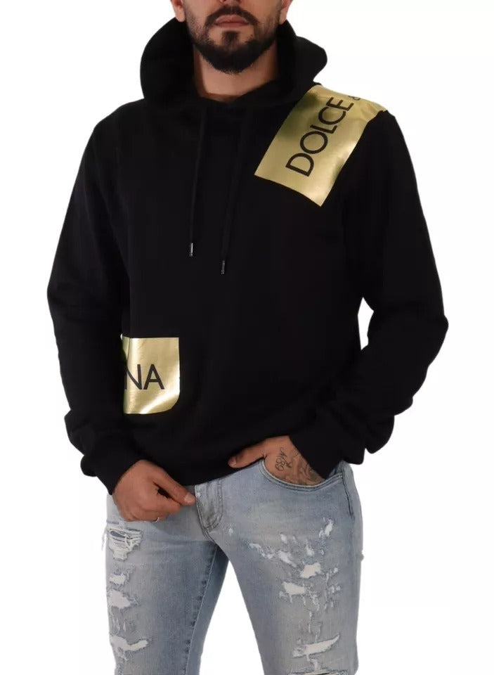 Black Gold Hooded Cotton Mens Pullover Sweater