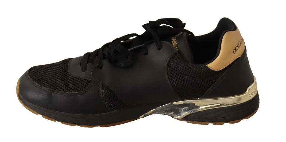 Black Gold Leather Low Trainers Sneakers Men Shoes