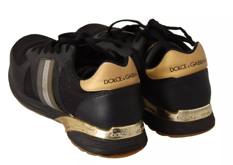 Black Gold Leather Low Trainers Sneakers Men Shoes