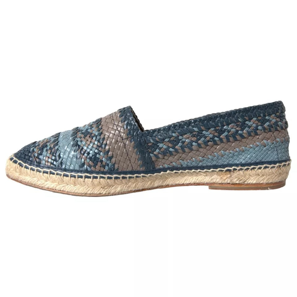 Blue Gray Woven Leather Buffalo Espadrille Shoes