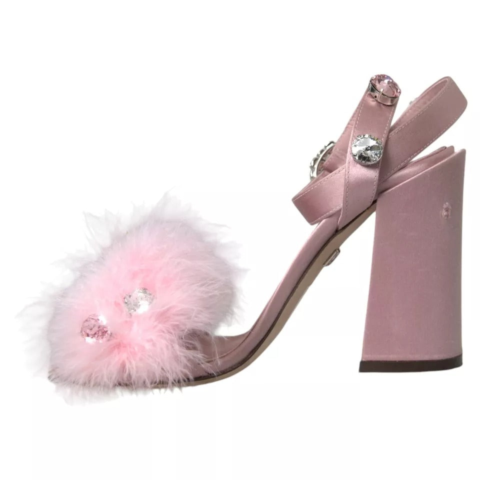 Pink Turkey Feather Crystal Sandals Shoes