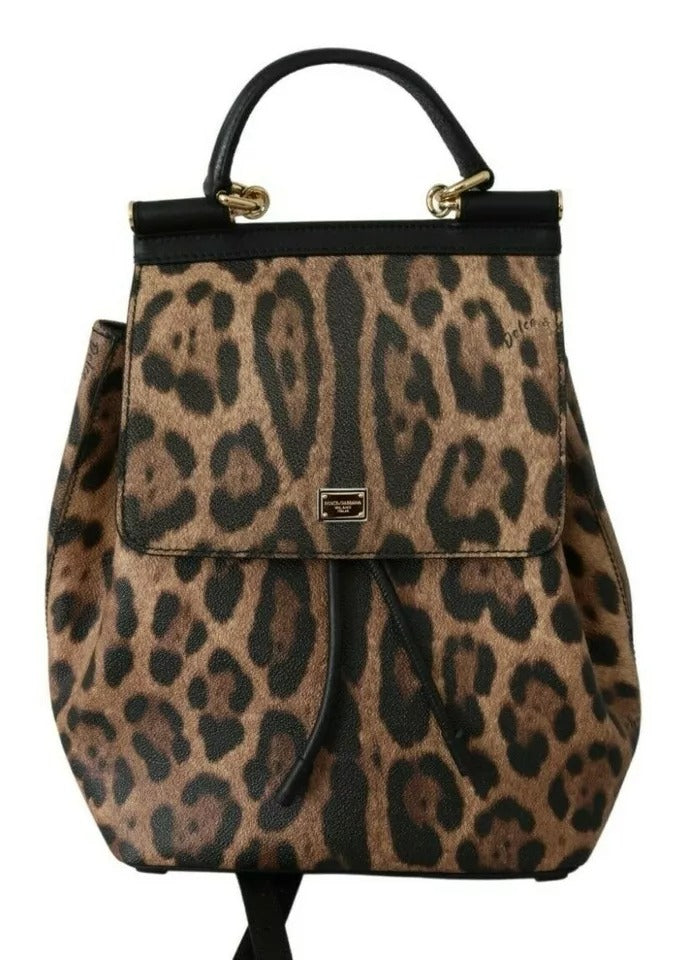 Brown Leopard Leather Backpack Women SICILY Bag