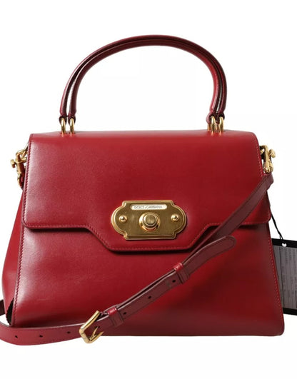 Red Leather Top Handle Crossbody WELCOME Shoulder Bag