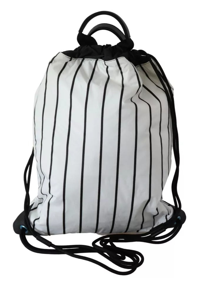 White Sicily Print Adjustable Drawstring Nap Sack Men Bag