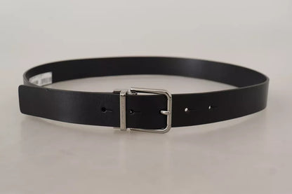 Black Calf Leather Logo Engraved Metal Buckle Belt