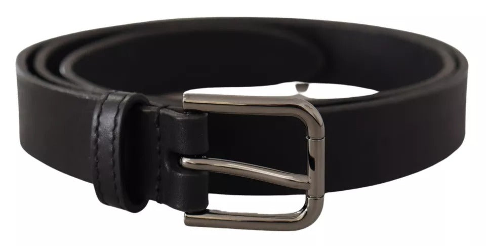 Black Calf Leather Classic Metal Logo Buckle Belt