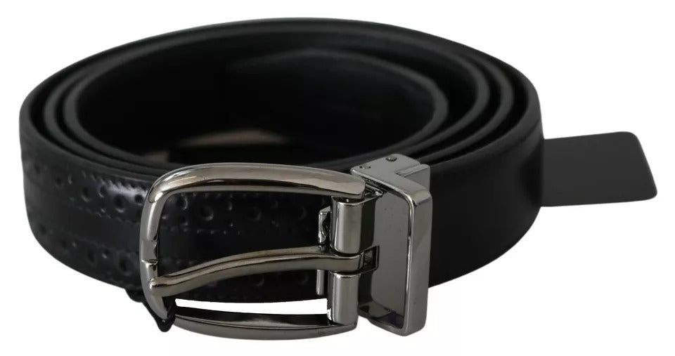 Black Leather Silver Metal Buckle Classic Belt