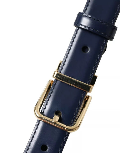 Blue Leather Gold Metal Buckle Men Belt