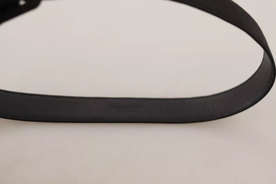 Black Velvet Leather Logo Waist Buckle Belt