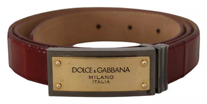 Brown Leather Gold Engraved Metal Buckle Belt