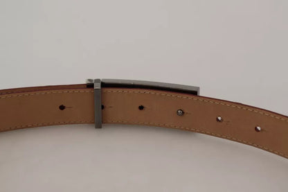 Brown Leather Gold Engraved Metal Buckle Belt