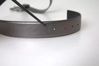 Silver Calf Leather Metal Logo Buckle Men Belt