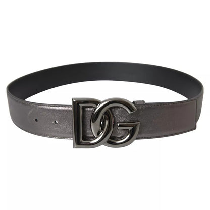 Silver Calf Leather Metal Logo Buckle Men Belt