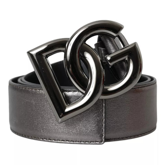 Silver Calf Leather Metal Logo Buckle Men Belt