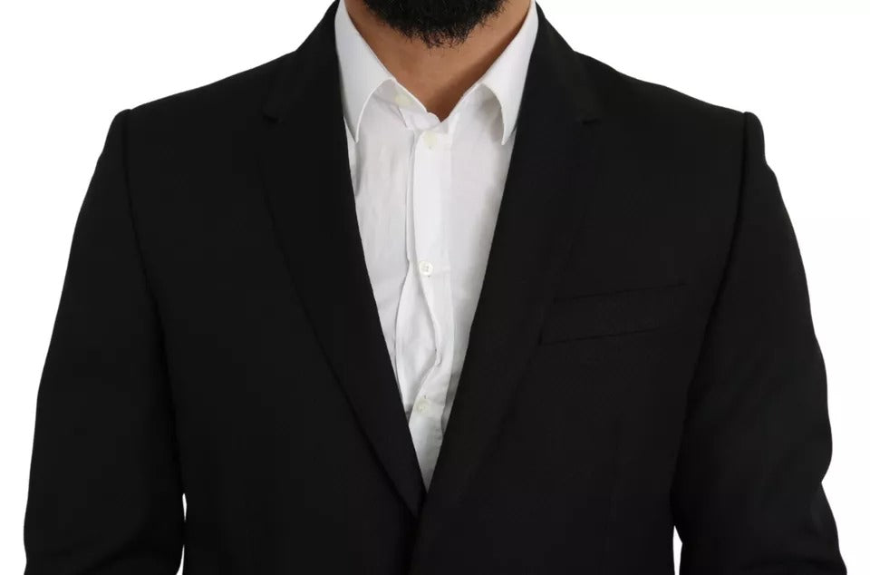 Black Wool Slim Fit Notch Jacket Blazer