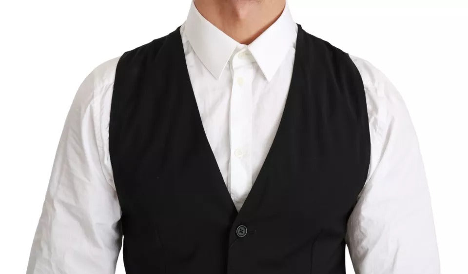 Black Solid STAFF Slim Fit Waistcoat Vest