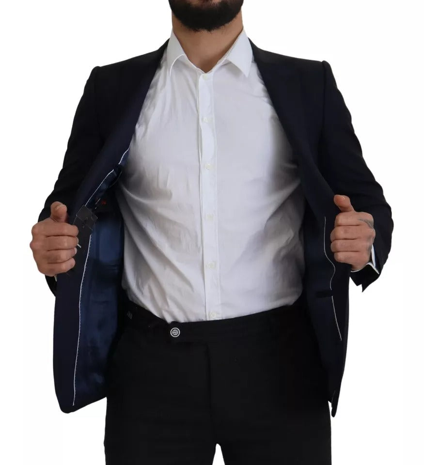 Blue Wool Single Breasted Coat Men Blazer