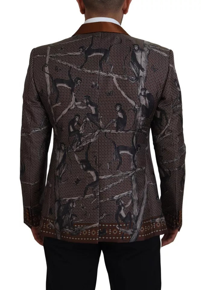 Bronze Monkey Print Silk Slim Jacket Blazer