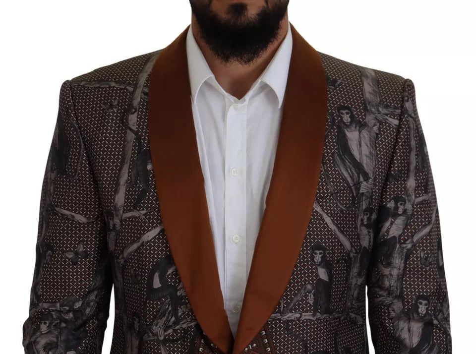 Bronze Monkey Print Silk Slim Jacket Blazer