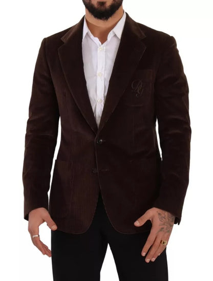 Brown Corduroy Slim Fit Coat DG Logo Blazer