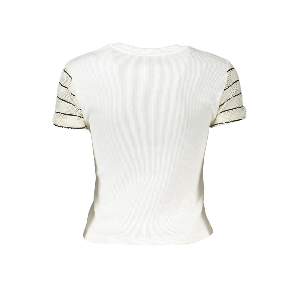 Chic White Printed Tee with Contrast Detail