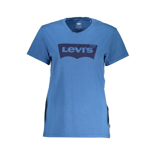 Elegant Blue Cotton Tee with Classic Print