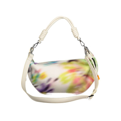 Chic White Expandable Handbag with Contrasting Accents