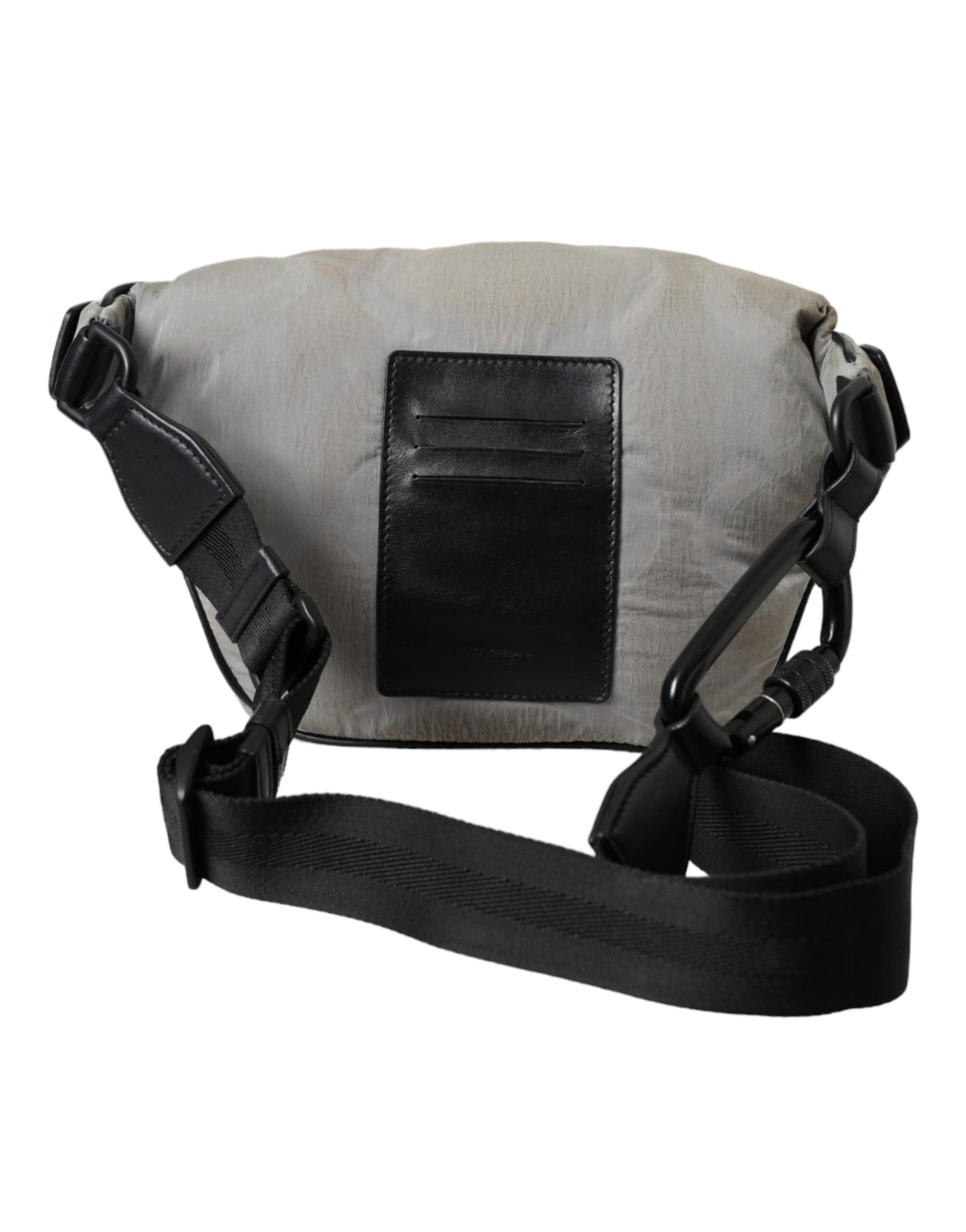 Silver Black Nylon Leather Logo Waist Fanny Pack Bag