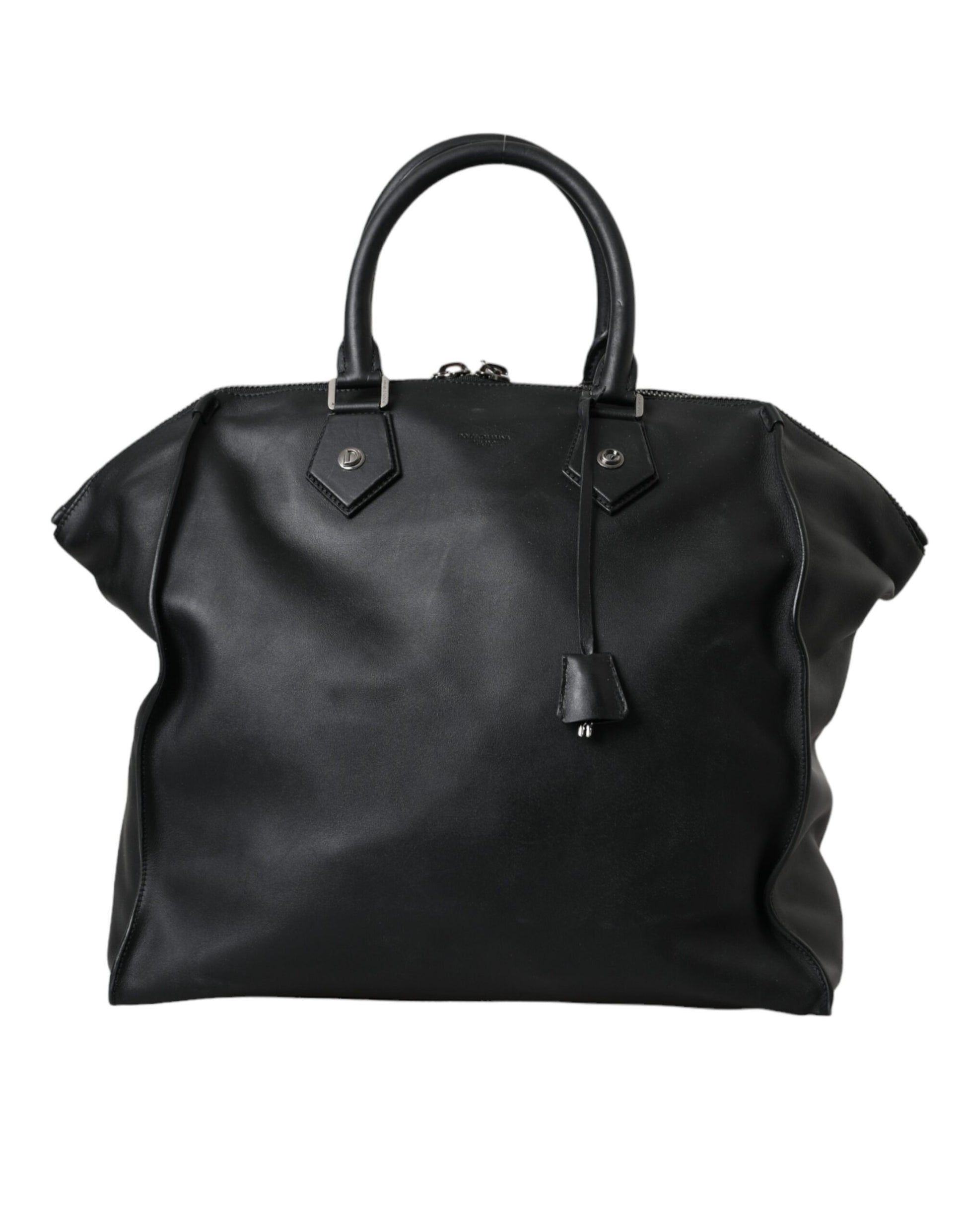 Black Washed Calfskin Biker Style Shopper Bag