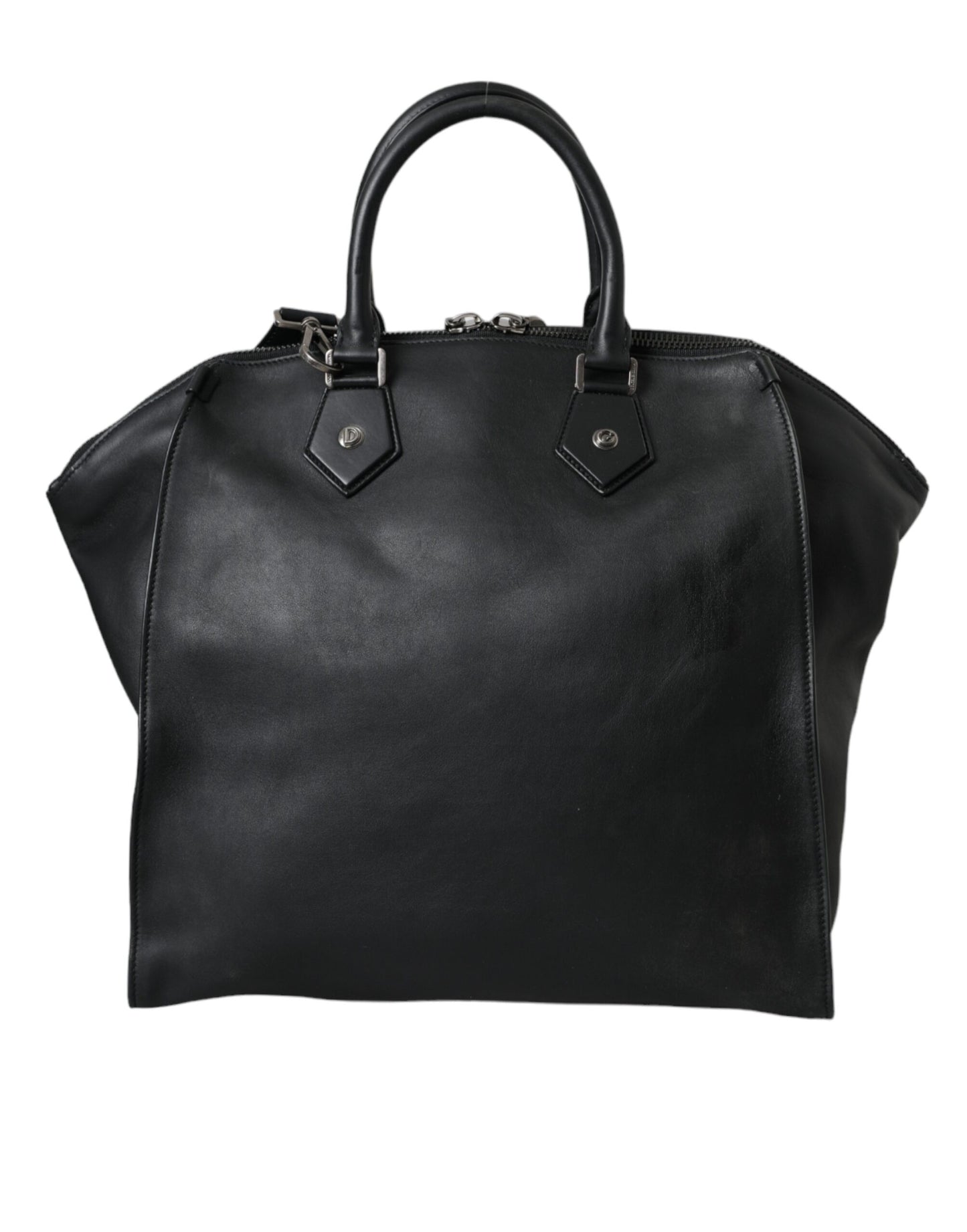 Black Washed Calfskin Biker Style Shopper Bag